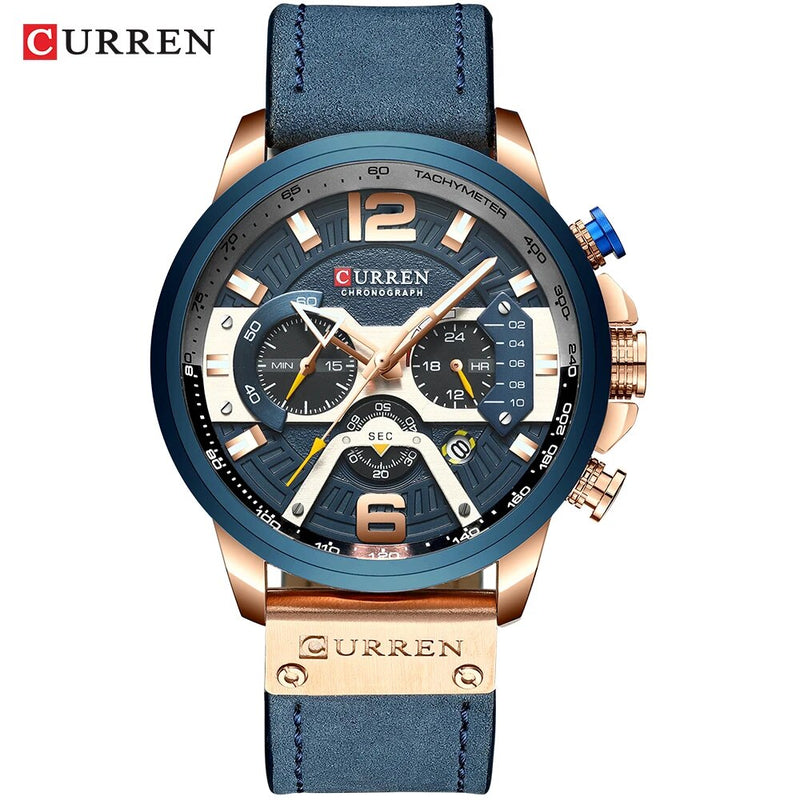 Curren-relógio de pulso esportivo masculino, casual, luxo, militar, couro, cronógrafo, moda, marca top