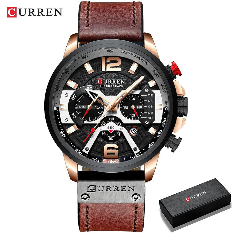 Curren-relógio de pulso esportivo masculino, casual, luxo, militar, couro, cronógrafo, moda, marca top