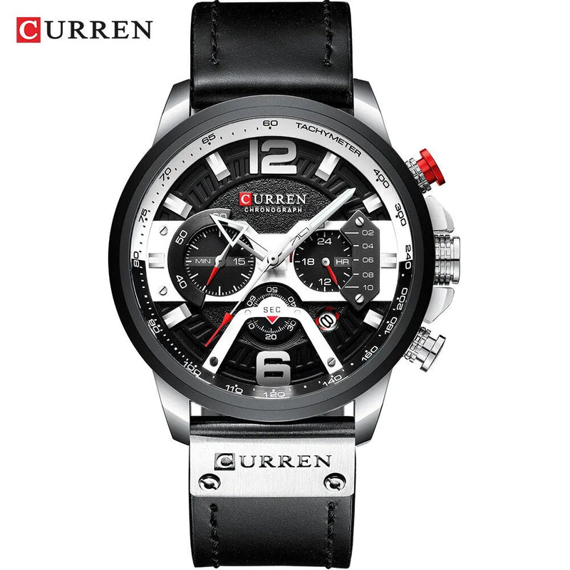 Curren-relógio de pulso esportivo masculino, casual, luxo, militar, couro, cronógrafo, moda, marca top