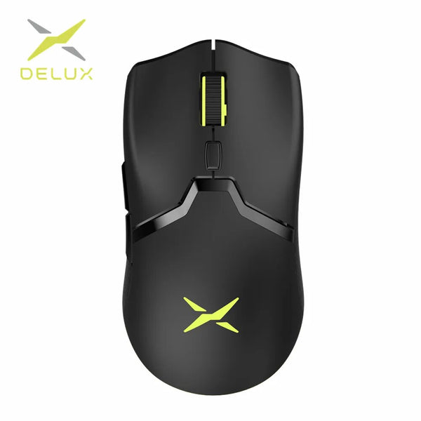 Delux-Mouse para jogos sem fio, M800, RGB 2,4 GHz, modo duplo, 16000 DPI, leve, ergonômico, ratos 1000Hz com cabo de corda macia