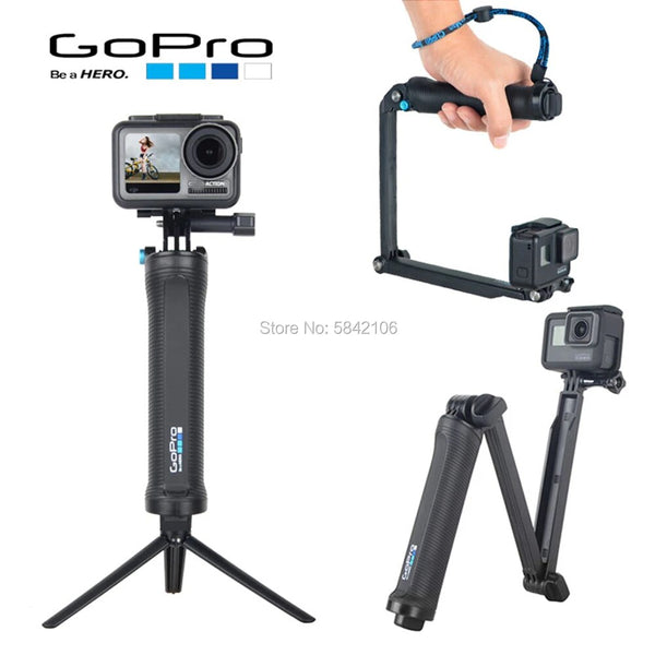 Gopro selfie stick com pega de 3 vias, impermeável, para gopro hero 8, 7, 6, 5 e 4 sessões