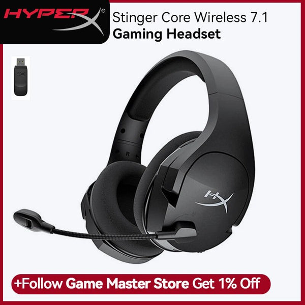 Headset para jogos com microfone com cancelamento de ruído, HyperX Stinger Core, Wireless 7.1, som surround, Gaming Grade