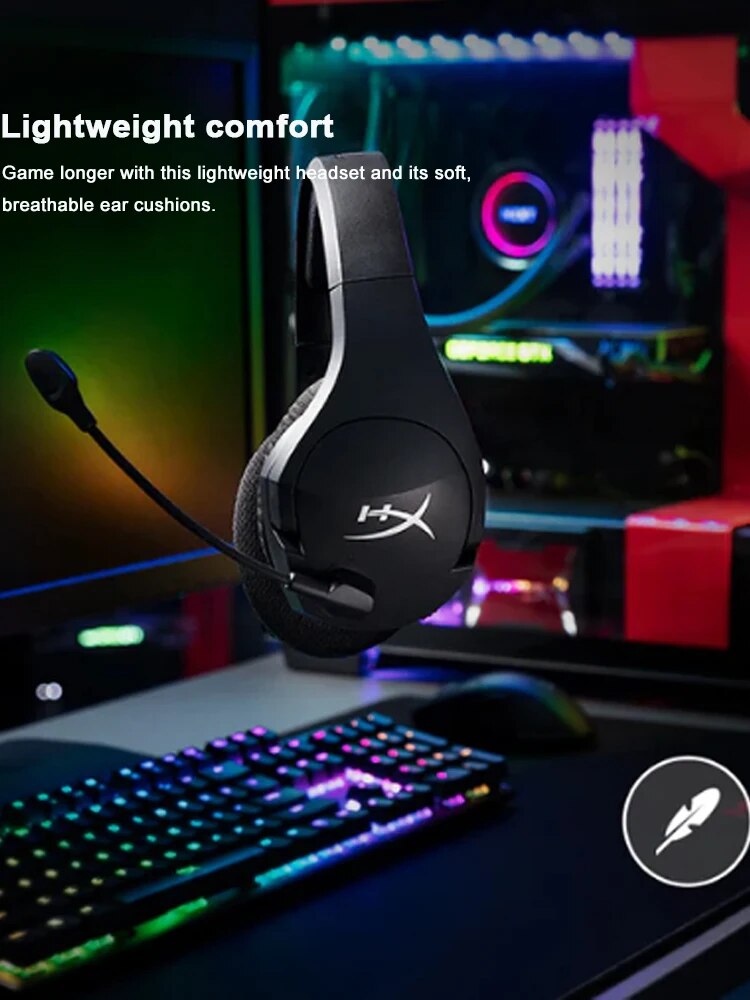 Headset para jogos com microfone com cancelamento de ruído, HyperX Stinger Core, Wireless 7.1, som surround, Gaming Grade