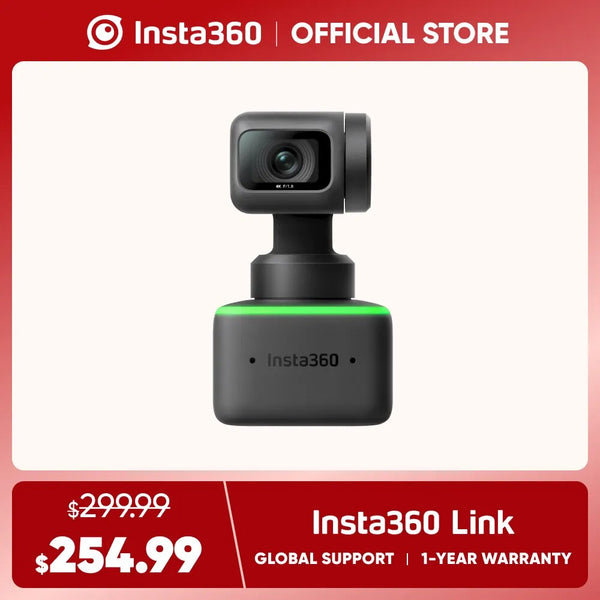 Insta360-Webcam com Sensor, Rastreamento AI, Controle de Gestos, HDR, Microfones com Cancelamento de Ruído, Modos Especializados, 1/2 ", Link - 4K
