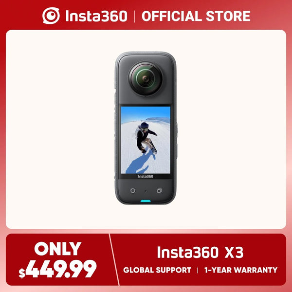 Insta360 x3-câmera de ação 360 à prova d'água com sensores de 1/2 "48mp, 5.7k 360 vídeo hdr ativo, foto de 360 de 72mp, lente única 4k