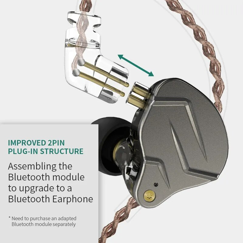 KZ-ZSN Pro Metal Fones De Ouvido, 1BA + 1DD Tecnologia Híbrida, HiFi Bass Earbuds, In Ear Monitor Headphones, Esporte Ruído Cancelamento Headset