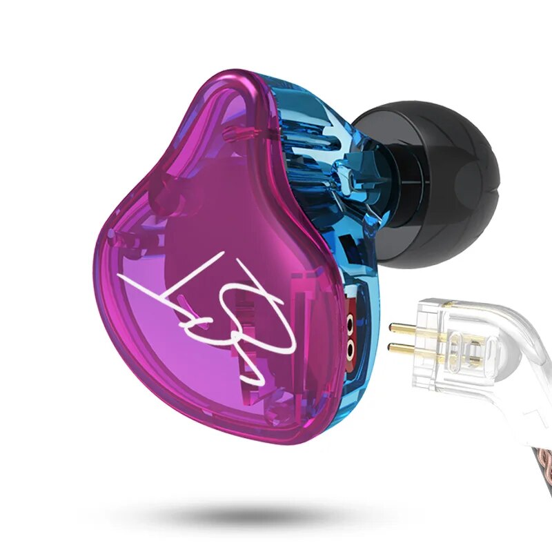 KZ-ZST Purple Armadura Fone De Ouvido, Dual Driver Fone De Ouvido, Cabo Destacável, In Ear Monitores De Áudio, Isolamento De Ruído, HiFi Esportes Música Earbuds