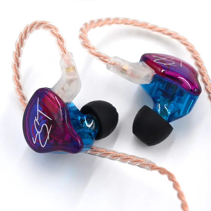 KZ-ZST Purple Armadura Fone De Ouvido, Dual Driver Fone De Ouvido, Cabo Destacável, In Ear Monitores De Áudio, Isolamento De Ruído, HiFi Esportes Música Earbuds