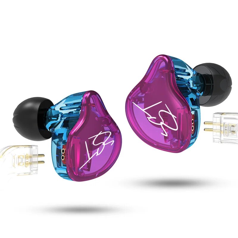 KZ-ZST Purple Armadura Fone De Ouvido, Dual Driver Fone De Ouvido, Cabo Destacável, In Ear Monitores De Áudio, Isolamento De Ruído, HiFi Esportes Música Earbuds