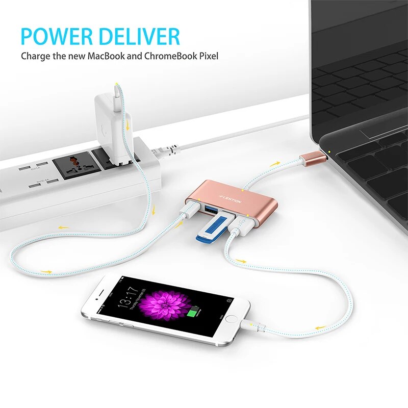 Lention 4-em-1 USB-C hub com tipo c usb 3.0 usb 2.0 compatível 2023-2016 macbook pro 13-16 adaptador de conexão multiport