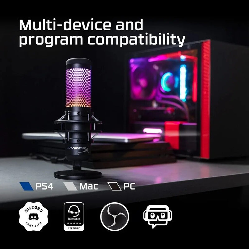 Microfone HyperX QuadCast / QuadCast S E-Sports, Microfone para jogos de computador, Microfones RGB para PC, Laptop, Quadcast S