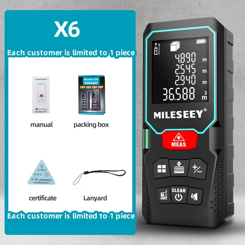 Mileseey Digital Laser Rangefinder, distância medidor, fita métrica, X5