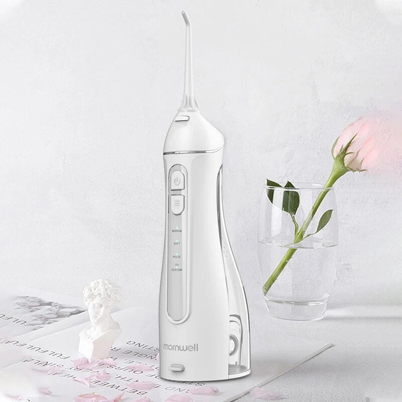 Mornwell-Irrigador Oral Portátil com Bolsa de Viagem, Flosser de Água, Recarregável USB, 5 Bicos, Water Jet, Tanque de Água 200ml, Impermeável