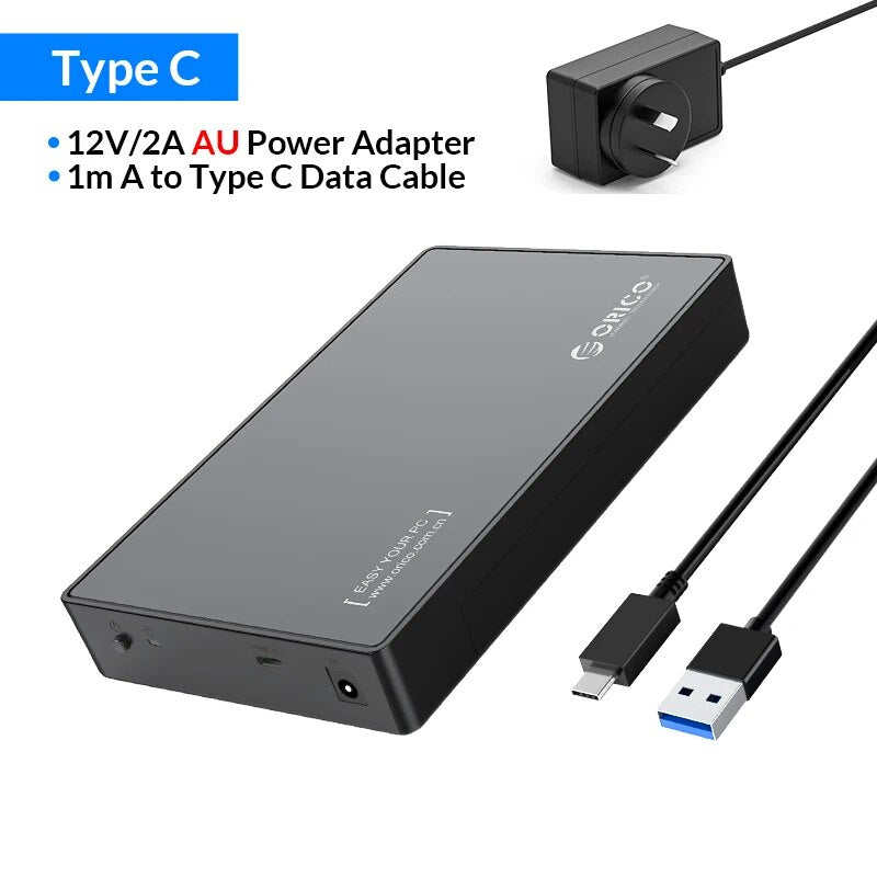 ORICO-Gabinete de Disco Rígido Externo, HDD Case, Caixa, Suporte UASP, Tipo C, SATA para USB 3.0, 2.5 ", 3.5", SSD, Disco