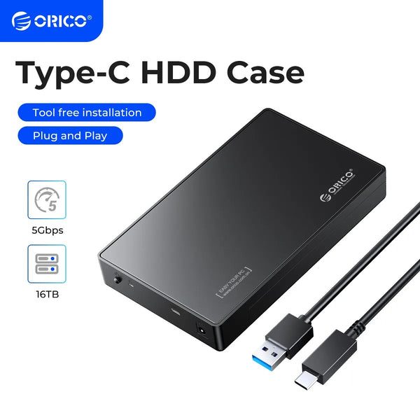 ORICO-Gabinete de Disco Rígido Externo, HDD Case, Caixa, Suporte UASP, Tipo C, SATA para USB 3.0, 2.5 ", 3.5", SSD, Disco