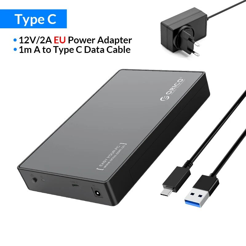 ORICO-Gabinete de Disco Rígido Externo, HDD Case, Caixa, Suporte UASP, Tipo C, SATA para USB 3.0, 2.5 ", 3.5", SSD, Disco