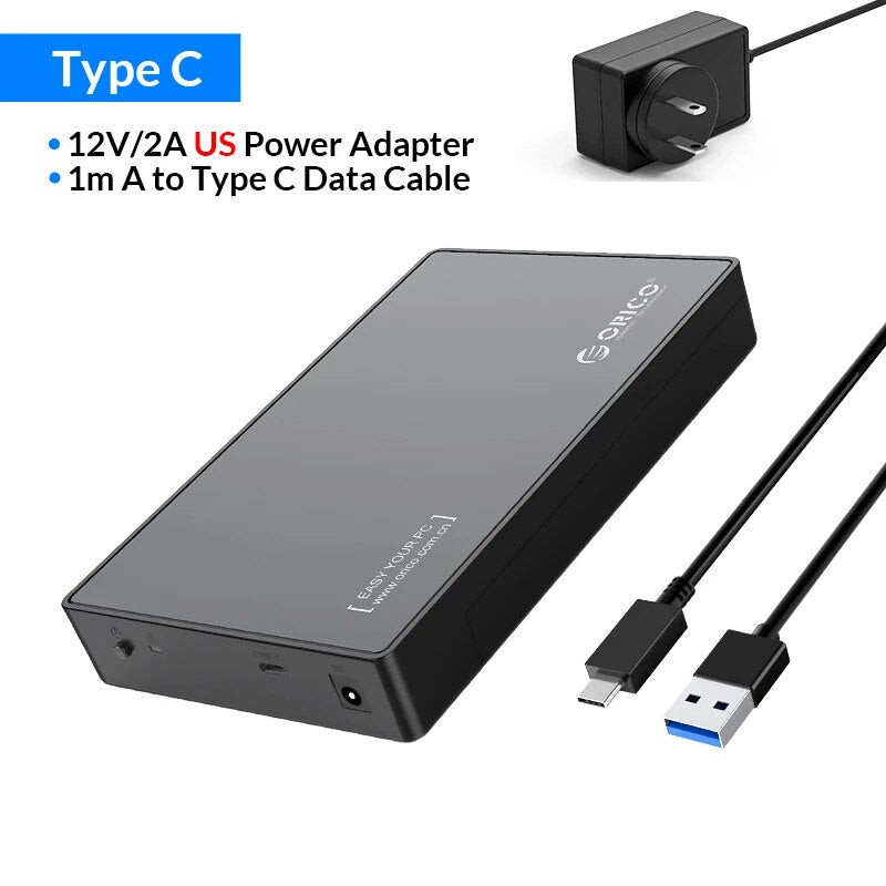 ORICO-Gabinete de Disco Rígido Externo, HDD Case, Caixa, Suporte UASP, Tipo C, SATA para USB 3.0, 2.5 ", 3.5", SSD, Disco