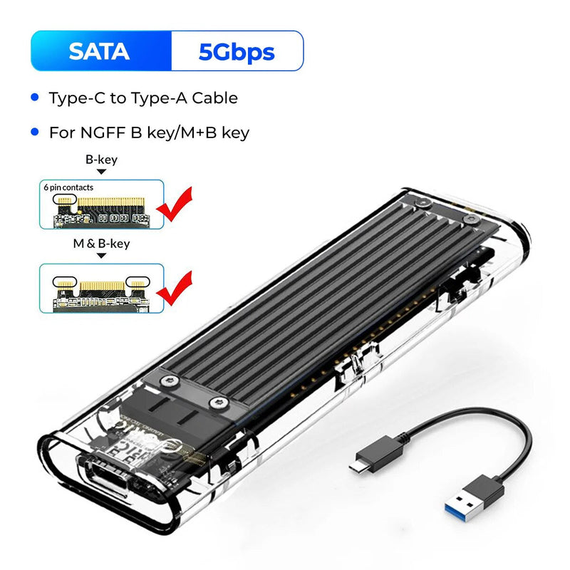 ORICO-M2 Caso SSD, NVME SSD SATA, NVME, 10Gbps, ssd externo portátil M.2 para USB Tipo C, Suporte Adaptador Externo Transparente, UASP Trim