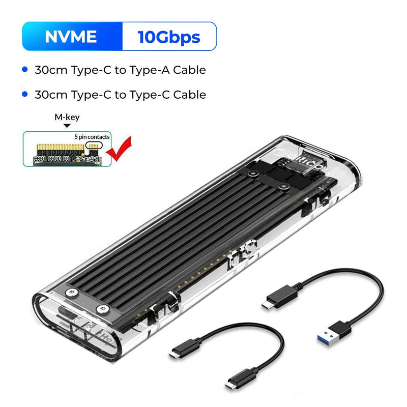 ORICO-M2 Caso SSD, NVME SSD SATA, NVME, 10Gbps, ssd externo portátil M.2 para USB Tipo C, Suporte Adaptador Externo Transparente, UASP Trim