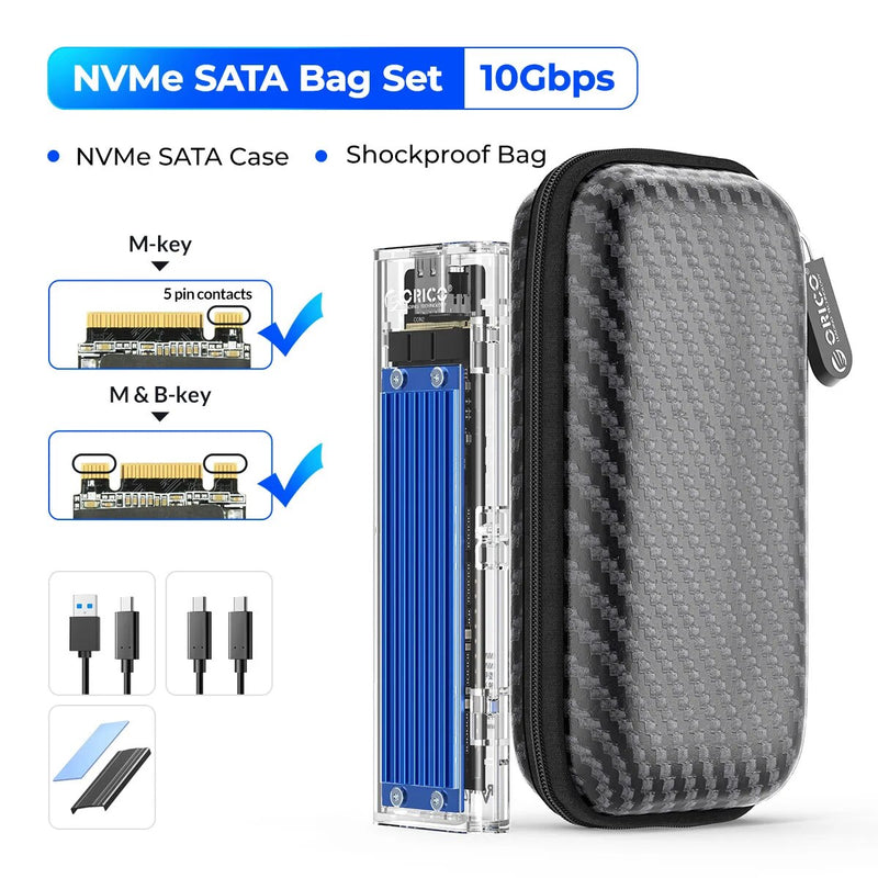 ORICO-M2 Caso SSD, NVME SSD SATA, NVME, 10Gbps, ssd externo portátil M.2 para USB Tipo C, Suporte Adaptador Externo Transparente, UASP Trim