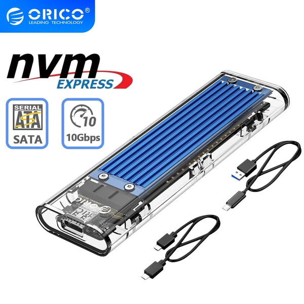 ORICO-M2 Caso SSD, NVME SSD SATA, NVME, 10Gbps, ssd externo portátil M.2 para USB Tipo C, Suporte Adaptador Externo Transparente, UASP Trim