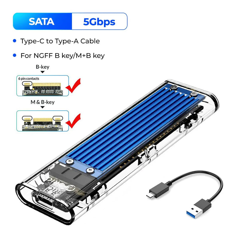 ORICO-M2 Caso SSD, NVME SSD SATA, NVME, 10Gbps, ssd externo portátil M.2 para USB Tipo C, Suporte Adaptador Externo Transparente, UASP Trim