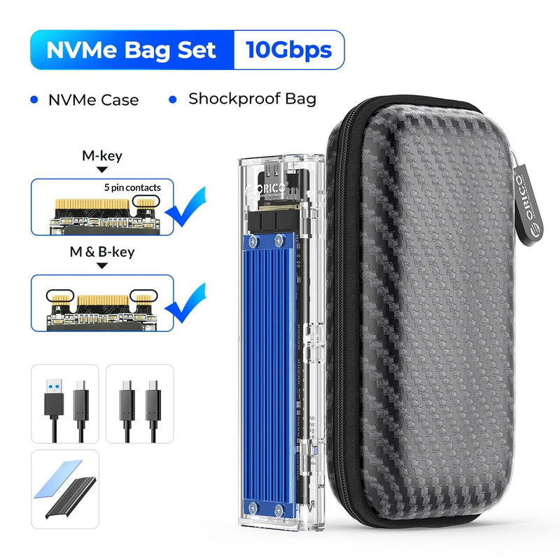 ORICO-M2 Caso SSD, NVME SSD SATA, NVME, 10Gbps, ssd externo portátil M.2 para USB Tipo C, Suporte Adaptador Externo Transparente, UASP Trim