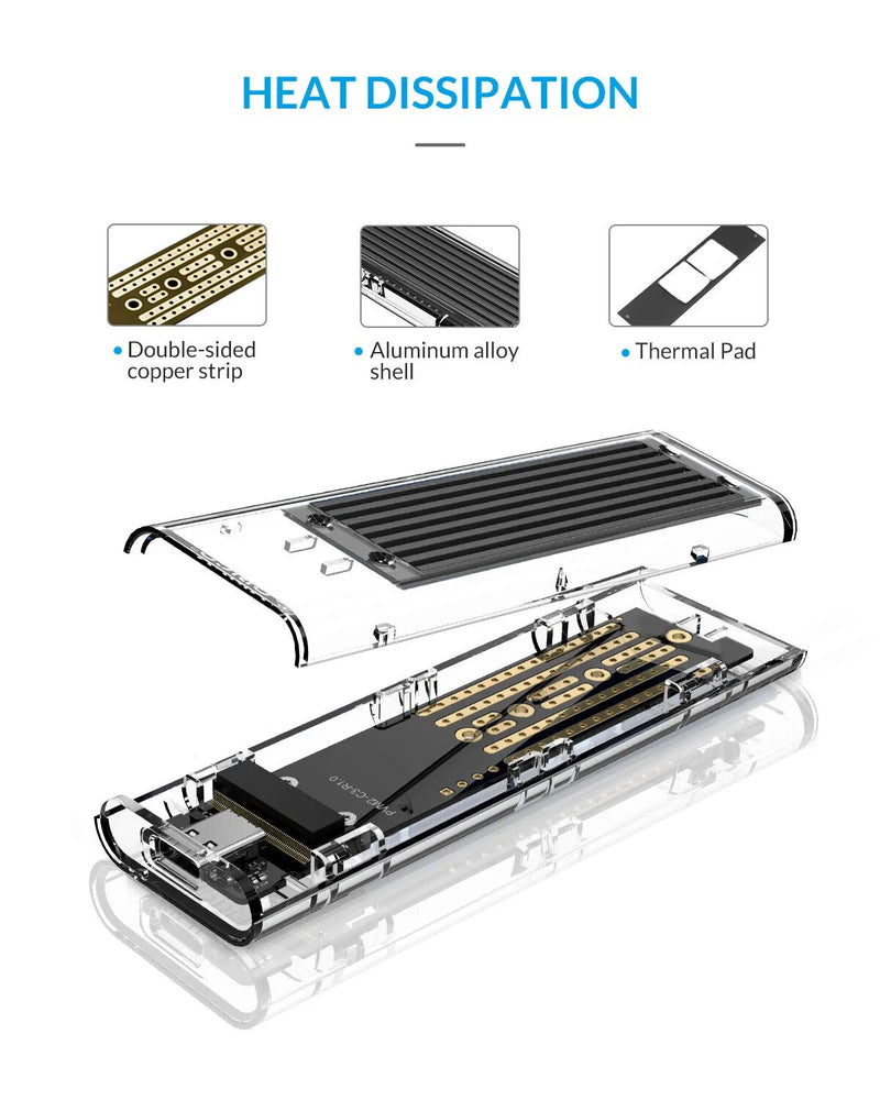 ORICO-M2 Caso SSD, NVME SSD SATA, NVME, 10Gbps, ssd externo portátil M.2 para USB Tipo C, Suporte Adaptador Externo Transparente, UASP Trim