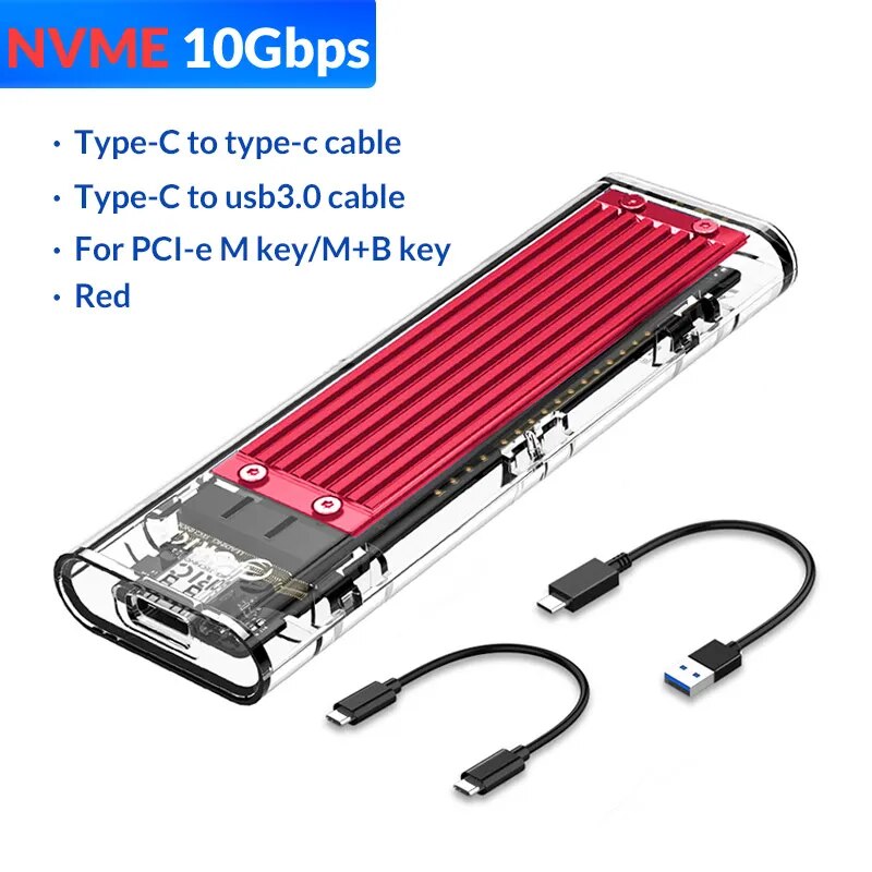 ORICO-M2 Caso SSD, NVME SSD SATA, NVME, 10Gbps, ssd externo portátil M.2 para USB Tipo C, Suporte Adaptador Externo Transparente, UASP Trim