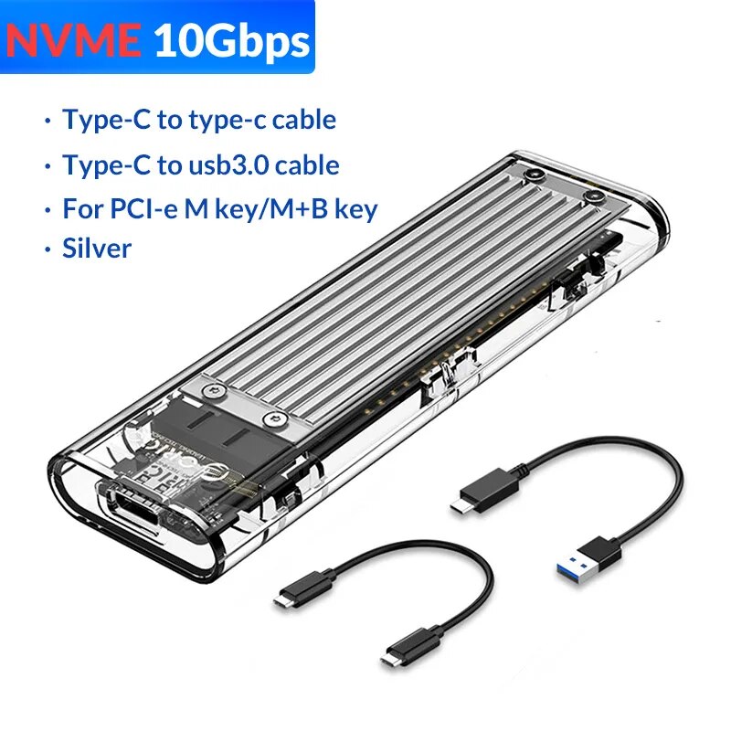 ORICO-M2 Caso SSD, NVME SSD SATA, NVME, 10Gbps, ssd externo portátil M.2 para USB Tipo C, Suporte Adaptador Externo Transparente, UASP Trim