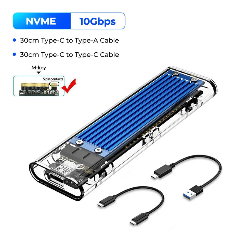 ORICO-M2 Caso SSD, NVME SSD SATA, NVME, 10Gbps, ssd externo portátil M.2 para USB Tipo C, Suporte Adaptador Externo Transparente, UASP Trim