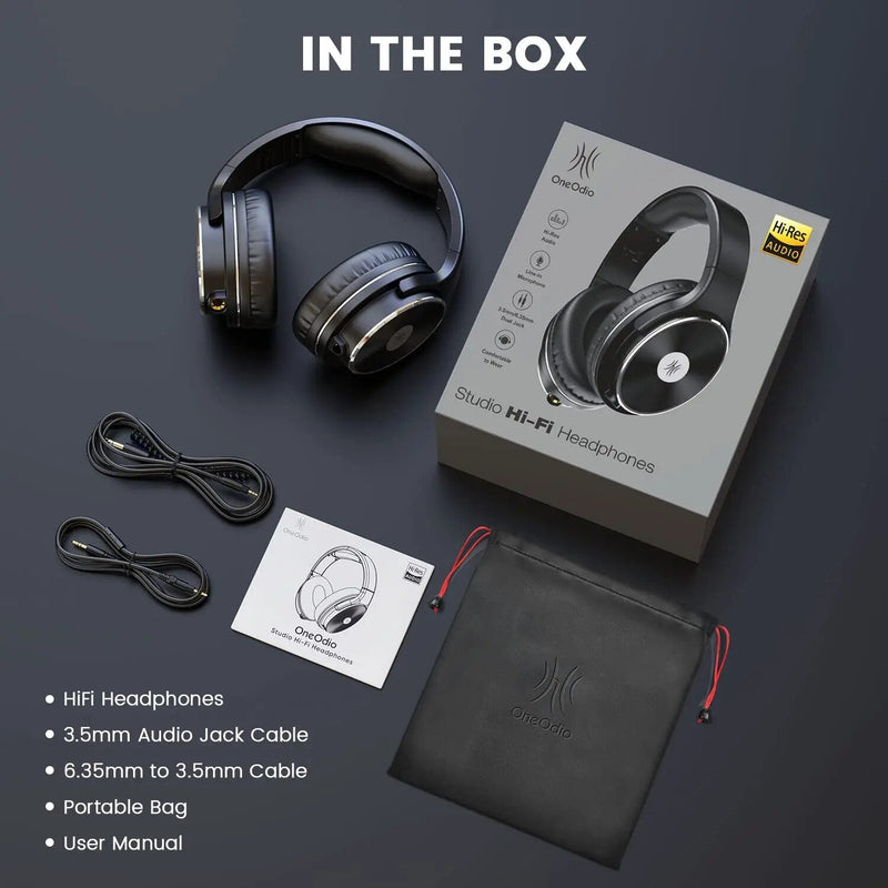 OneOdio-Monitor Profissional de Estúdio, HiFi, Costas Fechadas, Over Ear, Com Fio, Dual Jack, Mixagem, Gravação de Auscultadores para Guitarra, PC