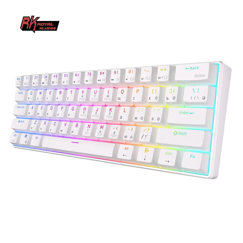 Rk royal kludge rk61 teclado mecânico sem fio bluetooth 61 teclas 60% ultra-compacto modo duplo rgb bachot-sklit gamer teclados