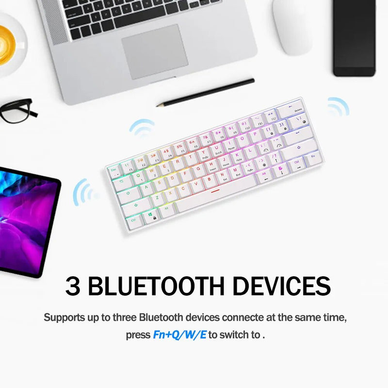 Rk royal kludge rk61 teclado mecânico sem fio bluetooth 61 teclas 60% ultra-compacto modo duplo rgb bachot-sklit gamer teclados