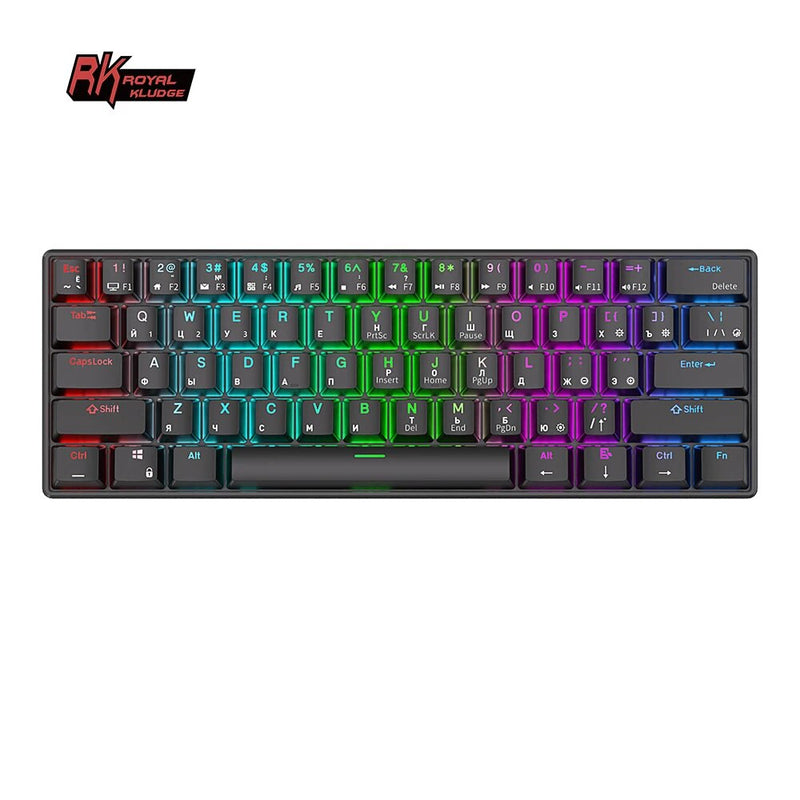 Rk royal kludge rk61 teclado mecânico sem fio bluetooth 61 teclas 60% ultra-compacto modo duplo rgb bachot-sklit gamer teclados