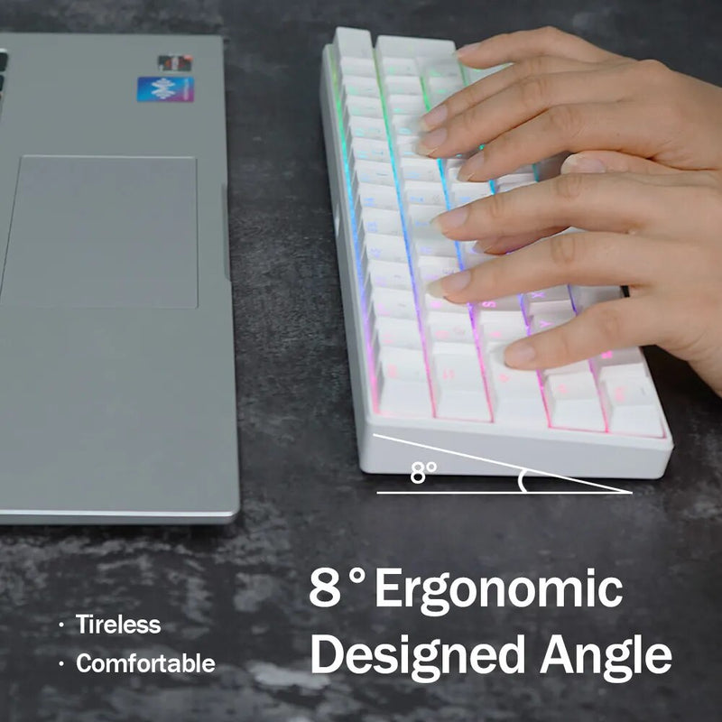 Rk royal kludge rk61 teclado mecânico sem fio bluetooth 61 teclas 60% ultra-compacto modo duplo rgb bachot-sklit gamer teclados