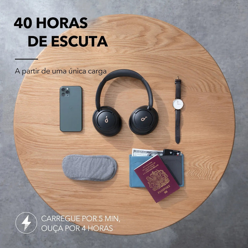 Soundcore by Anker Life Q30 fone de ouvido sem fio bluetooth Modos Múltiplos com cancelamento de ruído ativo híbrido, fone sem fio bluetooth headset som de alta resolução, 40 horas de som sem recarregar.