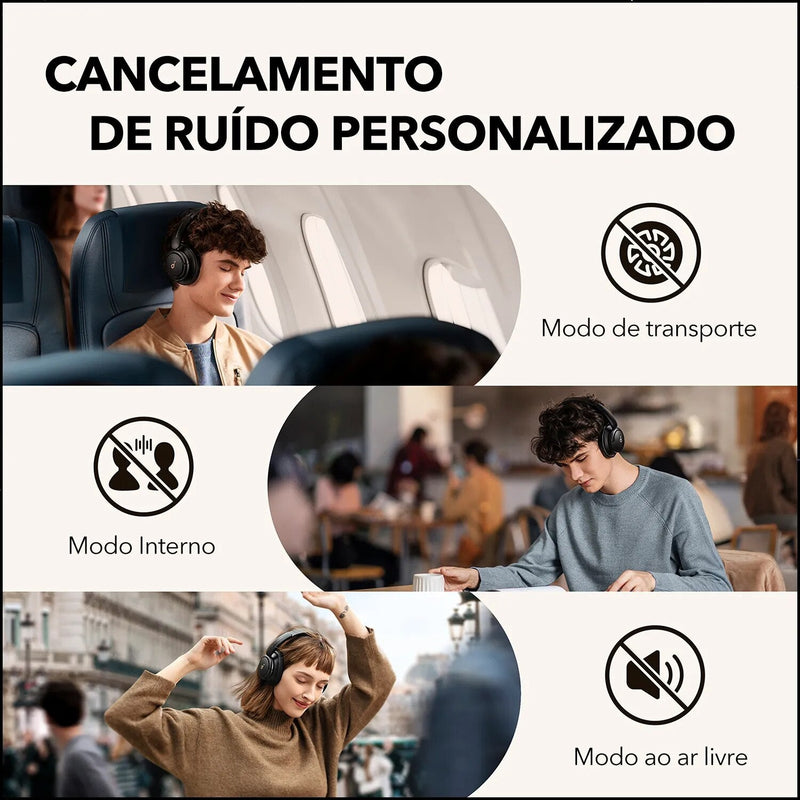 Soundcore by Anker Life Q30 fone de ouvido sem fio bluetooth Modos Múltiplos com cancelamento de ruído ativo híbrido, fone sem fio bluetooth headset som de alta resolução, 40 horas de som sem recarregar.