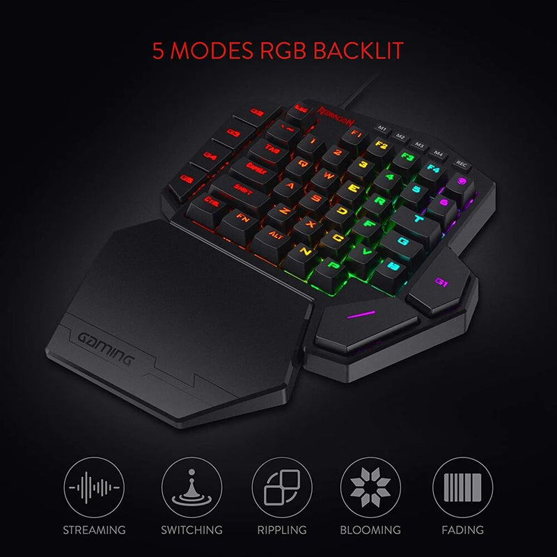 Teclado para jogos retroiluminado RGB de uma só Mão, Teclado portátil do jogo, Teclado mecânico para PS3, PS4, Switch Laptop, PC Gamer, 42 Chaves