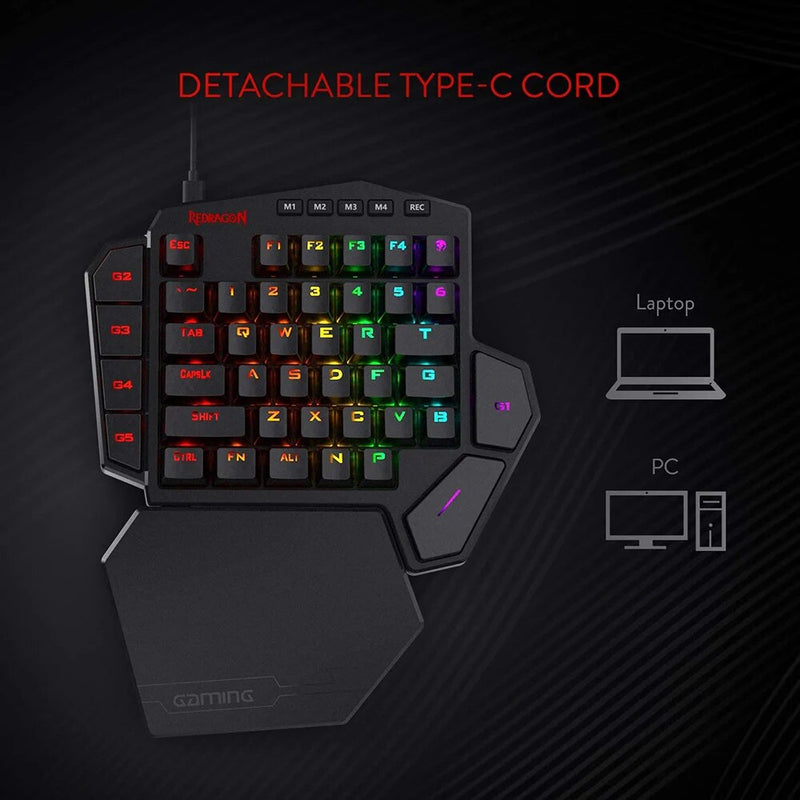 Teclado para jogos retroiluminado RGB de uma só Mão, Teclado portátil do jogo, Teclado mecânico para PS3, PS4, Switch Laptop, PC Gamer, 42 Chaves