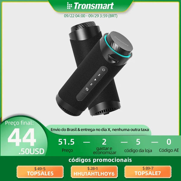 Tronsmart t7 caixinha de som bluetooth, surround de 360 graus alto-falante bluetooth, modos de led, verdadeiro estéreo sem fio, APP