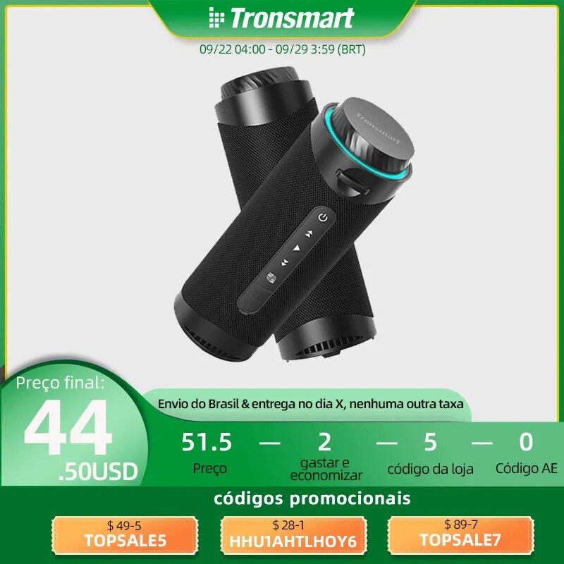 Tronsmart t7 caixinha de som bluetooth, surround de 360 graus alto-falante bluetooth, modos de led, verdadeiro estéreo sem fio, APP