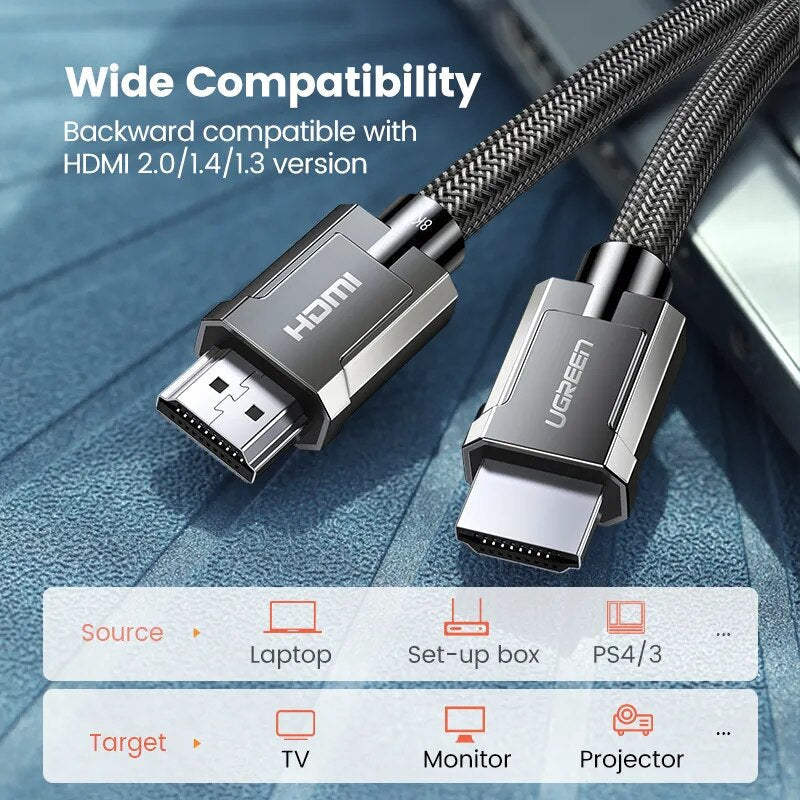 Ugreen 8k hdmi cabo para xiaomi caixa de tv ps5 hub usb ultra alta velocidade certificada 8k @ 60hz hdmi 2.1 cabo 48gbps earc dolby visão hd