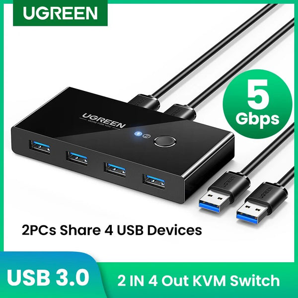 Ugreen kvm interruptor usb usb 3.0 2.0 para computador portátil 2 computadores compartilhando 4 dispositivos usb periférico switcher compartilhamento teclado