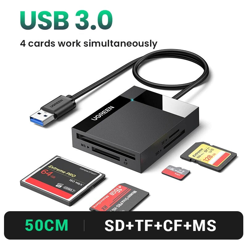 Ugreen leitor de cartão 4-em-1 usb3.0/USB-C sd micro sd tf cf ms compacto adaptador de cartão flash para computador portátil multi otg leitor de cartão inteligente