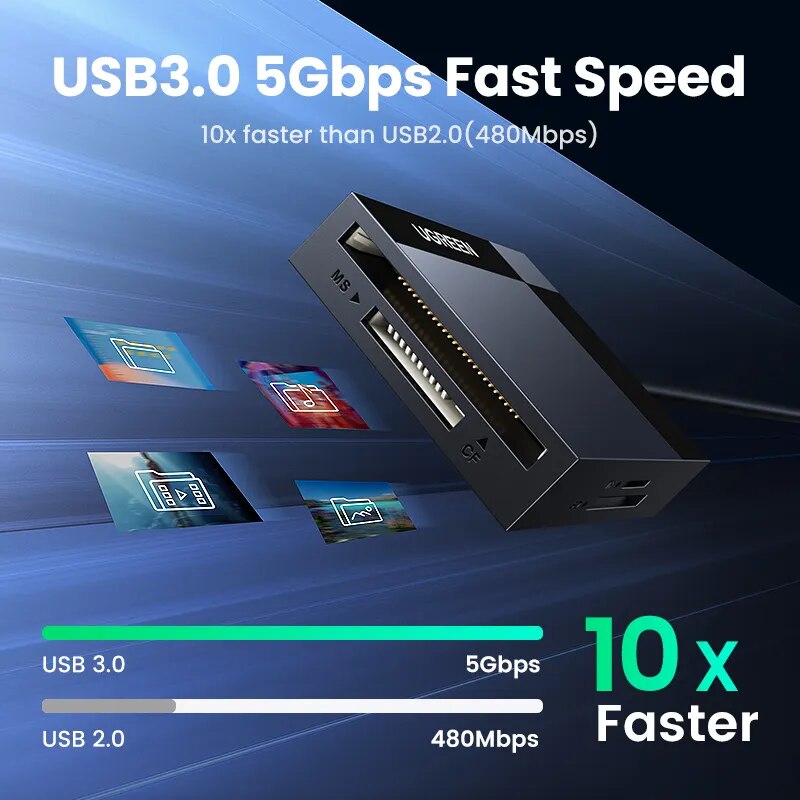 Ugreen leitor de cartão 4-em-1 usb3.0/USB-C sd micro sd tf cf ms compacto adaptador de cartão flash para computador portátil multi otg leitor de cartão inteligente