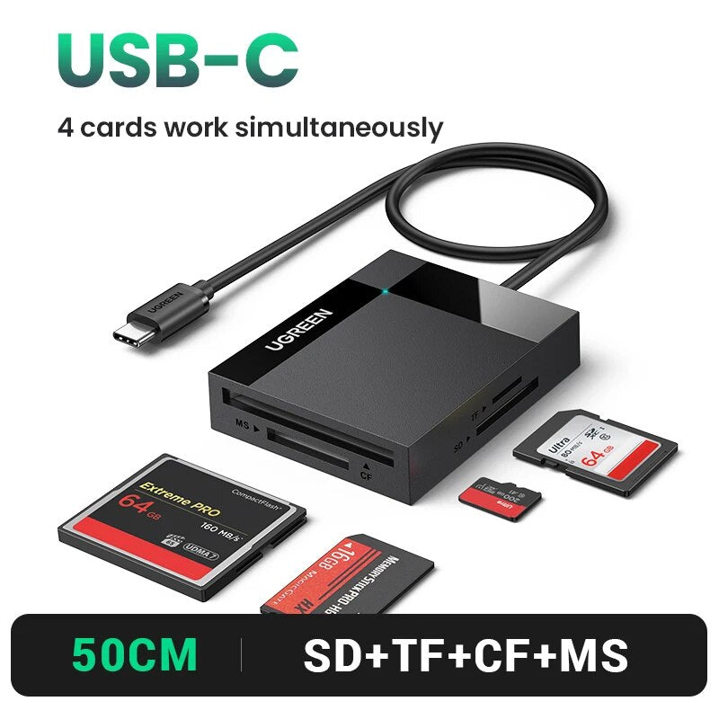 Ugreen leitor de cartão 4-em-1 usb3.0/USB-C sd micro sd tf cf ms compacto adaptador de cartão flash para computador portátil multi otg leitor de cartão inteligente