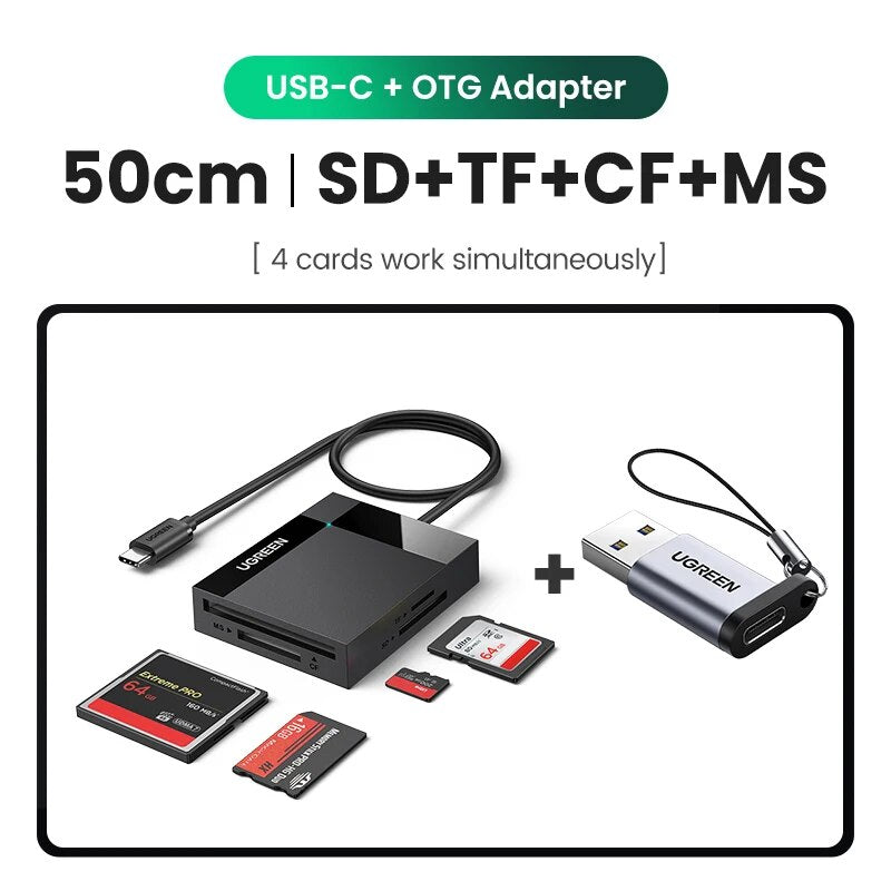 Ugreen leitor de cartão 4-em-1 usb3.0/USB-C sd micro sd tf cf ms compacto adaptador de cartão flash para computador portátil multi otg leitor de cartão inteligente
