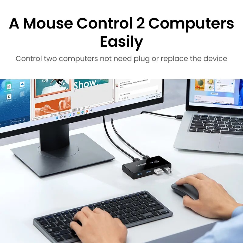 Ugreen usb kvm switch usb 3.0 2.0 switcher kvm switch para windows10 pc teclado mouse impressora 2 pcs compartilhando 4 dispositivos usb interruptor