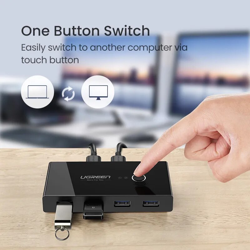 Ugreen usb kvm switch usb 3.0 2.0 switcher kvm switch para windows10 pc teclado mouse impressora 2 pcs compartilhando 4 dispositivos usb interruptor